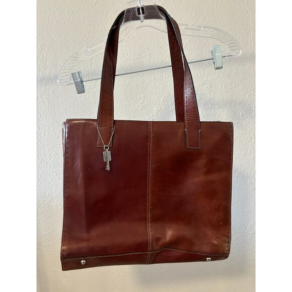 Fossil Handbags - Vintage Fossil Tote Bag Brown Leather 12" x 15"